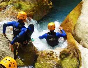 Group in the Gorges du Loup canyoning close to Vence, Grasse and Cannes on the french riviera - Les Geckos