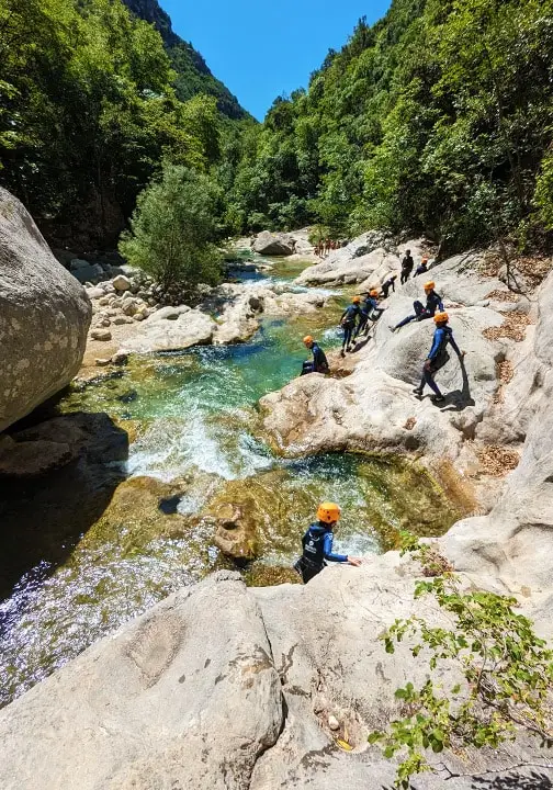 Group in canyoning in the Gorges du Loup south of France - Les Geckos