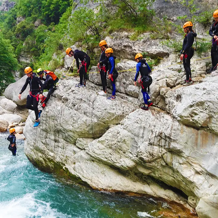 Youth group in canyoning on the French Riviera in the south of France - Les Geckos