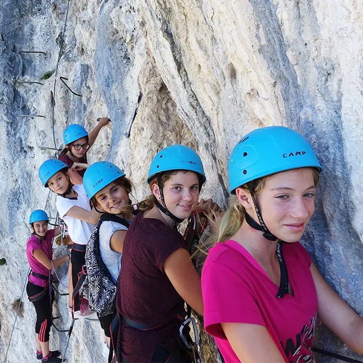 Youth along the via ferrata of Peille near Monaco in the south of France - Les Geckos
