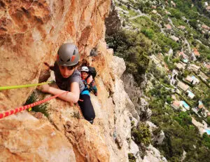 Multi pitch rock climbing on the cliff of the Baou de Saint Jeannet in the french alps - Les Geckos